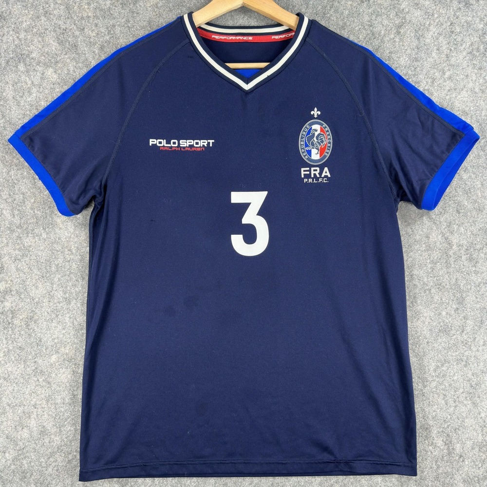 France Jersey Mens Medium Blue Soccer Polo Sport Ralph Lauren 3 Performance